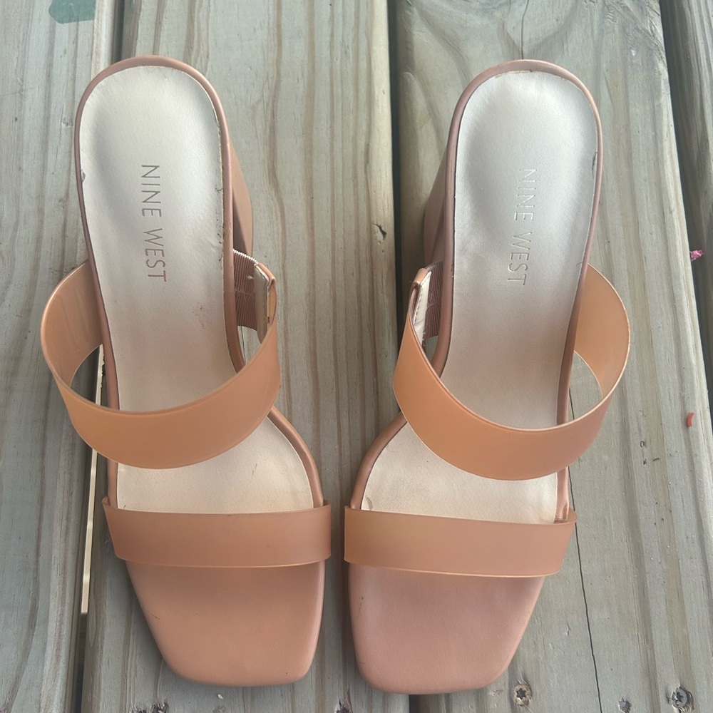 Nine West Tan Mules with Square Toe and Block Heel